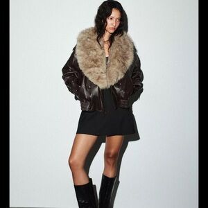 FAUX LEATHER JACKET WITH REMOVABLE COLLAR